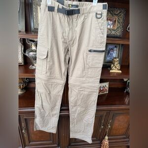 Khaki Scouts Hike/Camp Cargo Pants/unzip-shorts with Belt S 34 elastic waist NWT